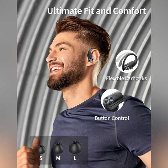 NEW Wireless Bluetooth Earhook Earbuds Headphones 80hr Playtime Water Resistant - Picture 4 of 4